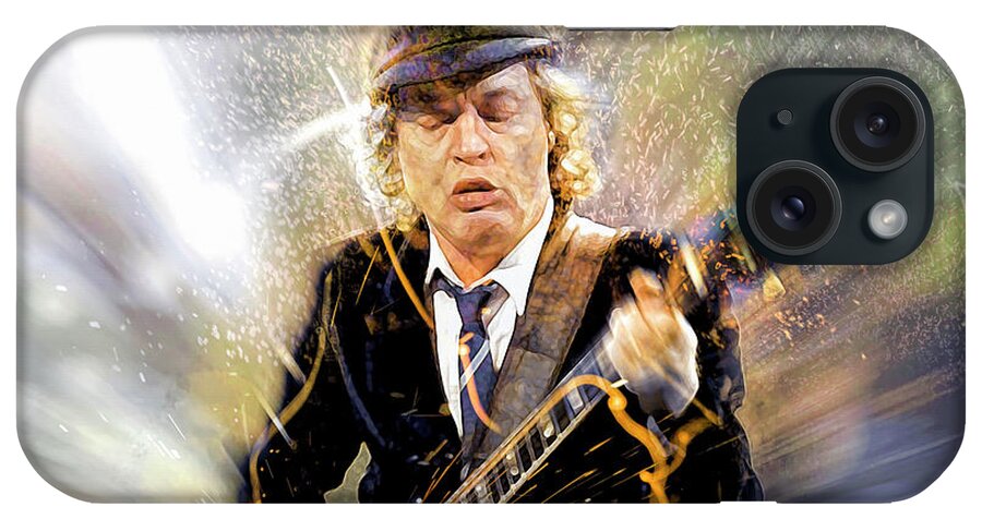 Angus Young iPhone Case featuring the digital art You've been thunderstruck by Mal Bray