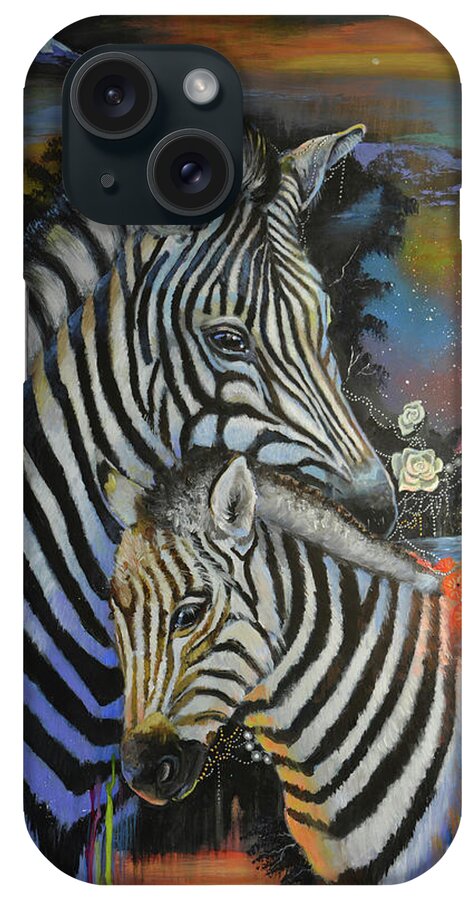 Zebra Dreams iPhone Case featuring the painting Zebra Dreams by Sue Clyne