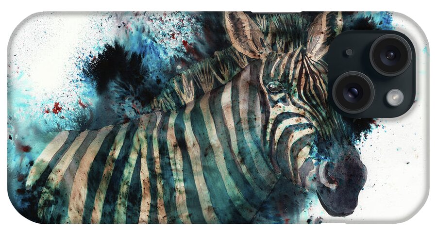 Zebra iPhone Case featuring the painting Zebra in the Mist by Jeanette Mahoney