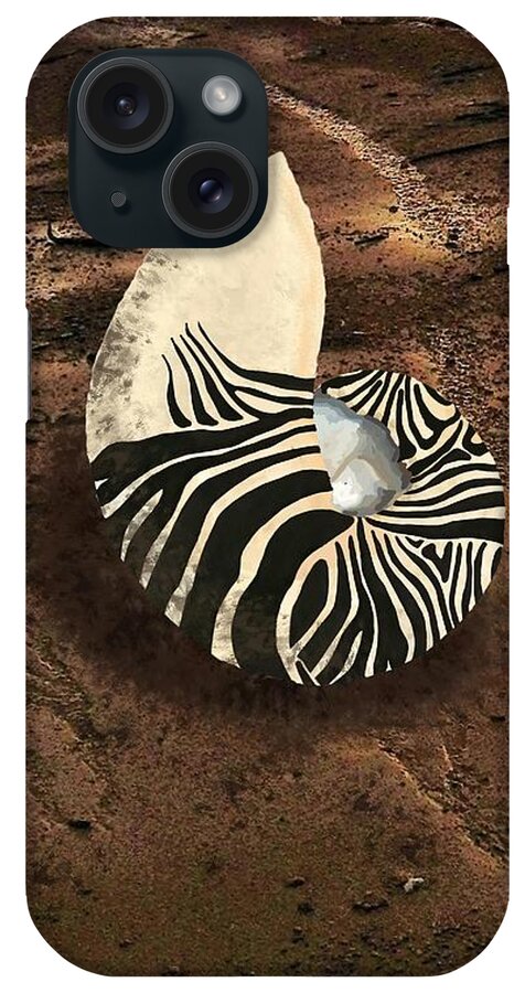 Nautilus Shell iPhone Case featuring the mixed media Zebra Nautilus Shell on the Sand by Joan Stratton