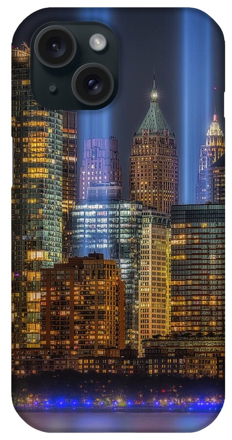 Tribute In Light iPhone Case featuring the photograph A NYC 911 Tribute #1 by Susan Candelario