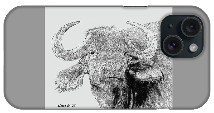 African Wildlife iPhone Case featuring the digital art African Cape Buffalo #1 by Larry Linton