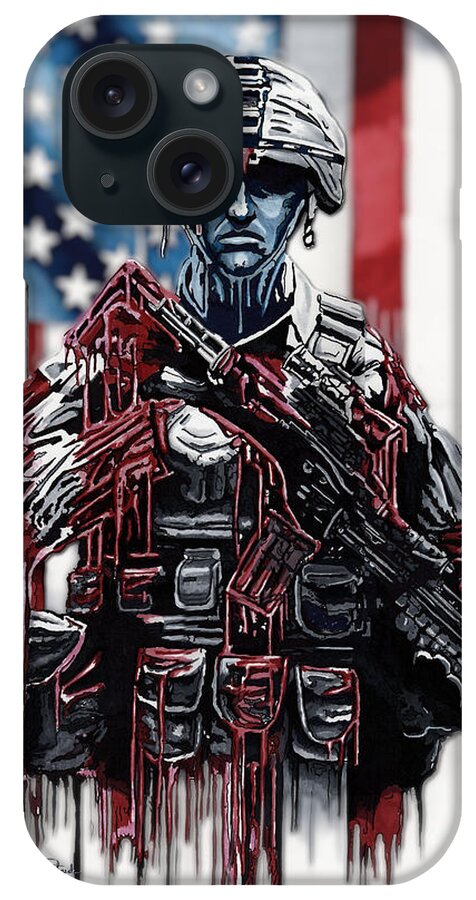 United iPhone Case featuring the drawing American Soldier #1 by Bill Richards