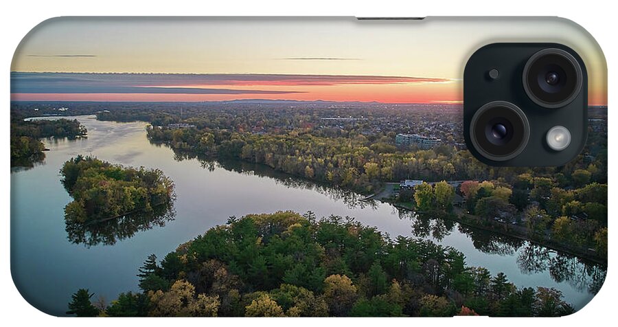 Drone iPhone 15 Case featuring the photograph Areal Sunset on the MilleIles river #1 by Carl Marceau