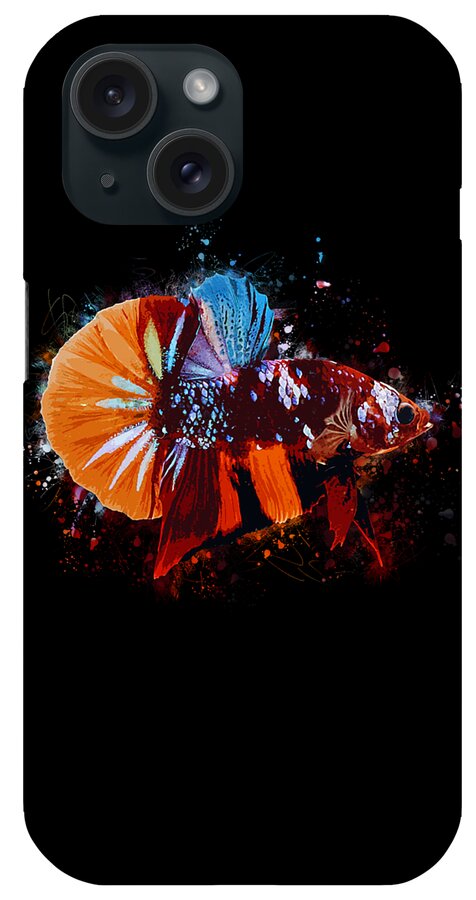 Artistic iPhone Case featuring the digital art Artistic Brown Multicolor Betta Fish #1 by Sambel Pedes