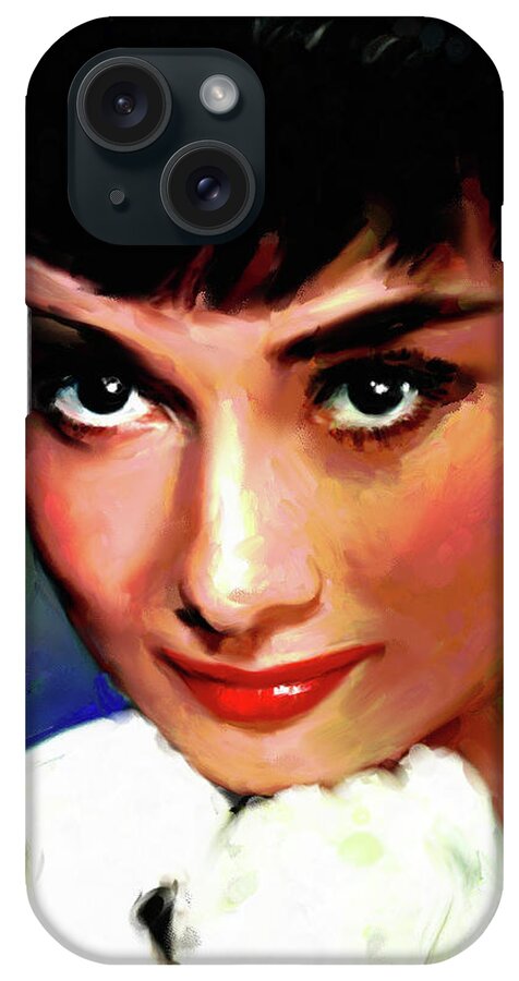Audrey Hepburn iPhone Case featuring the painting Audrey Hepburn #4 by Movie World Posters