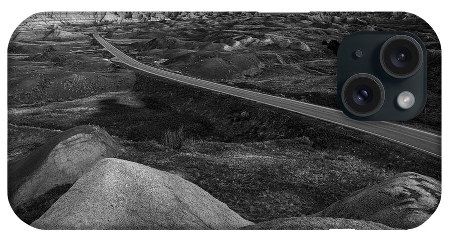 Badlands Road Black And White iPhone Case featuring the photograph Badlands Road Black And White #1 by Dan Sproul