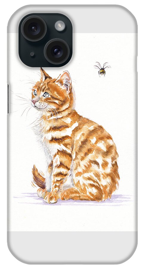 Kitten iPhone Case featuring the painting Tabby Cat - Bee Oblivious by Debra Hall