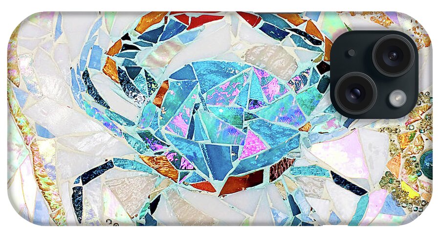 Blue iPhone Case featuring the glass art Blue Crab Mosaic by Jan Marvin