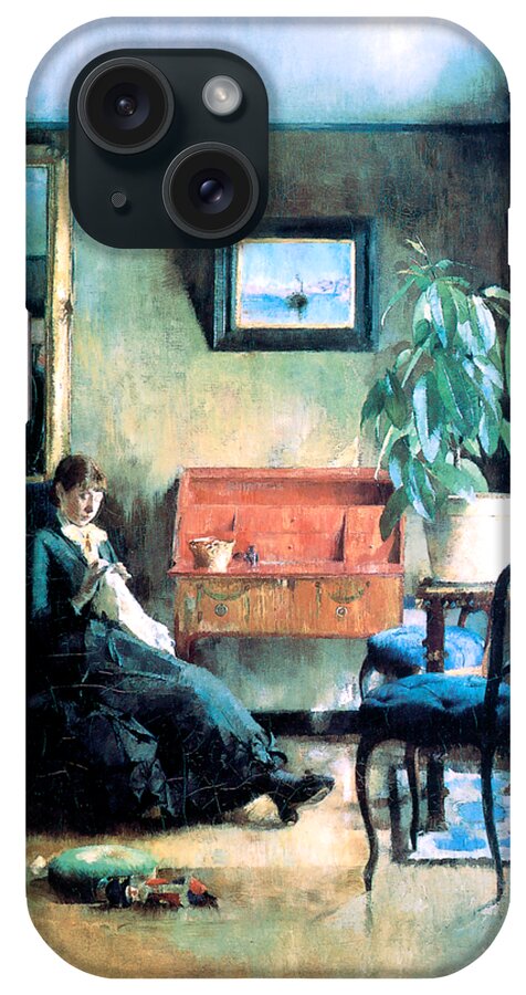 Backer iPhone Case featuring the painting Blue Interior 1883 #1 by Harriet Backer