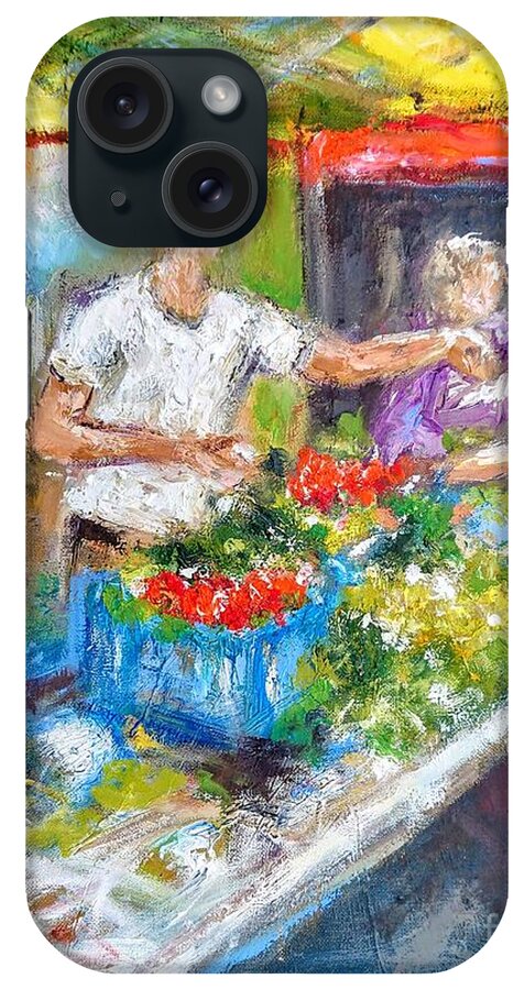 Painting Of Galway Market iPhone Case featuring the painting Busy day at Galway Market paintings by Mary Cahalan Lee - aka PIXI