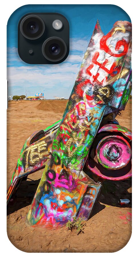 © 2012 Lou Novick iPhone Case featuring the digital art Cadillac Ranch #4 #1 by Lou Novick