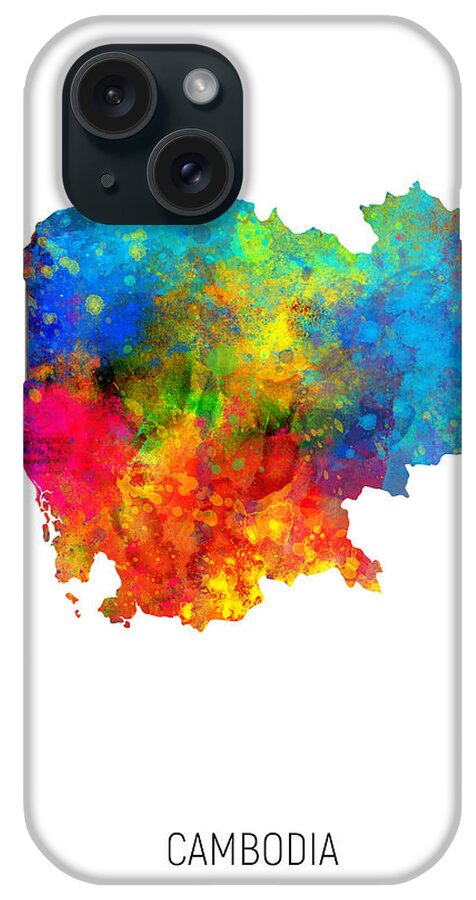 Cambodia iPhone Case featuring the digital art Cambodia Watercolor Map #1 by Michael Tompsett