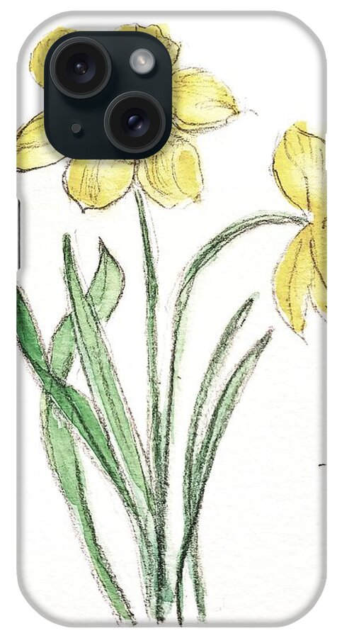 Yellow Flowers iPhone Case featuring the painting Daffodils #1 by Margaret Welsh Willowsilk