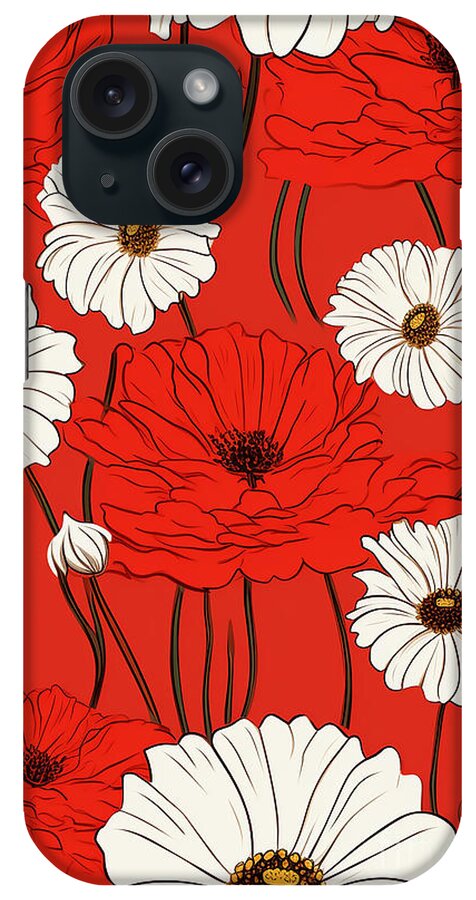 Sabantha iPhone Case featuring the digital art Daisindra - Summer flowers in white and red #1 by Sabantha