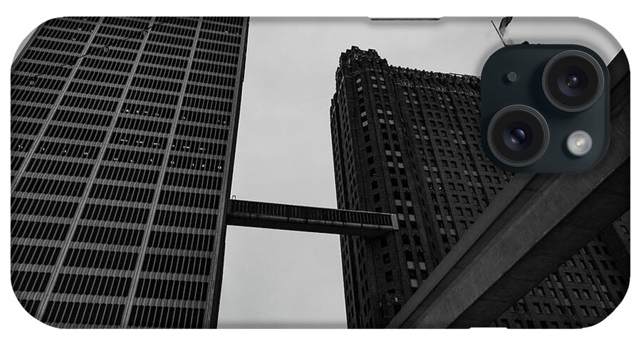 Detroit Michigan iPhone Case featuring the photograph Downtown Detroit Michigan in Black and White #1 by Eldon McGraw
