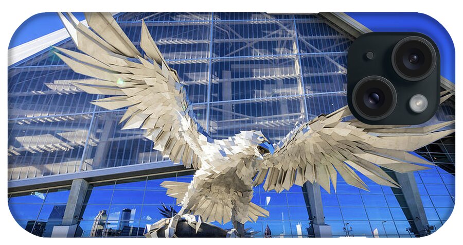 Architecture iPhone Case featuring the photograph Falcon Statue at Mercedes Benz Stadium Atlanta #1 by Sanjeev Singhal
