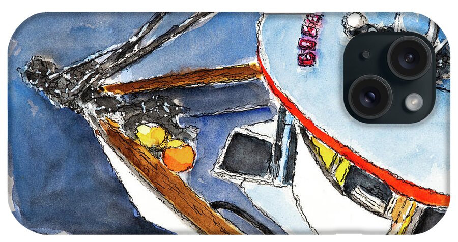 Fishing Boat iPhone Case featuring the drawing Fishing Boat #1 by Mike Bergen