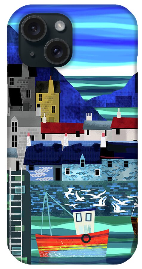 Landscape iPhone Case featuring the mixed media Fishing Village #1 by Andrew Hitchen