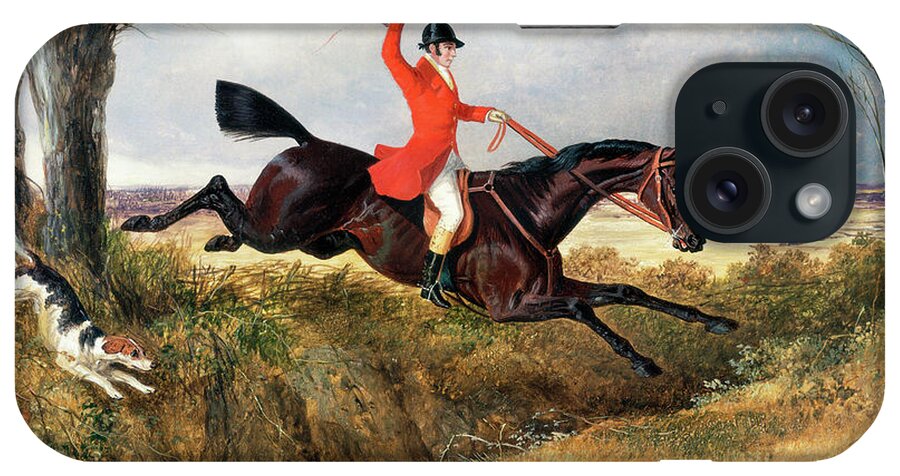 Animals iPhone Case featuring the painting Foxhunting, Clearing a Ditch #1 by John Frederick Herring