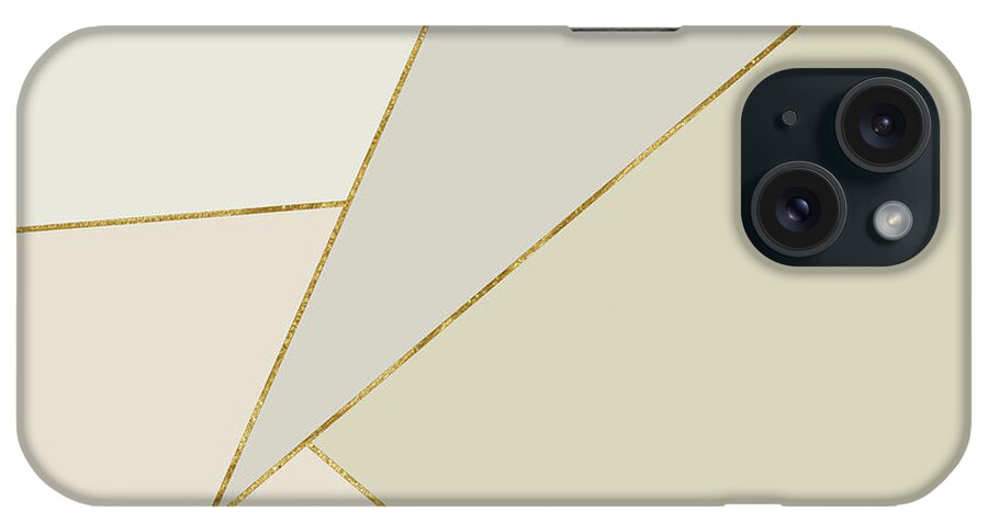 Geometrical iPhone Case featuring the digital art Geometry in Shades of White with Gold Lines #1 by Alison Frank
