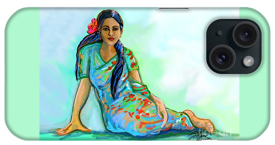 Indian Woman With Sari iPhone Case featuring the digital art Indian Woman With Flower by Stacey Mayer