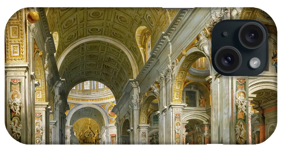 Giovanni Paolo Panini iPhone Case featuring the painting Interior of St Peter's by Giovanni Paolo Panini by Mango Art