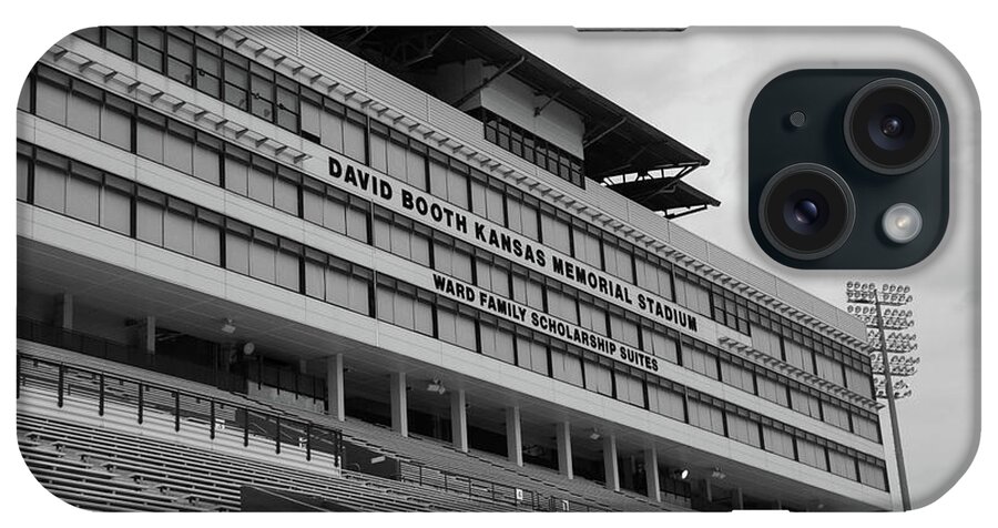 Kansas Jayhawks Stadium iPhone Case featuring the photograph Kansas Jayhawks football stadium in black and white #1 by Eldon McGraw