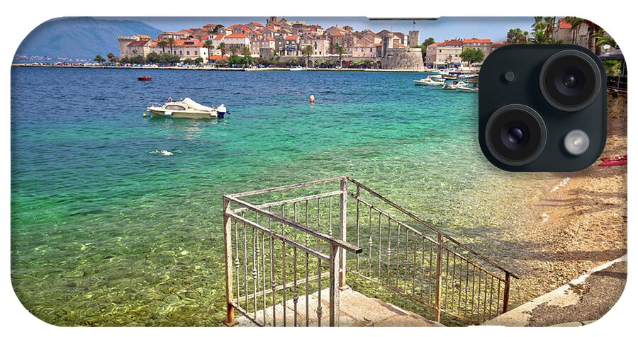 Korcula iPhone Case featuring the photograph Korcula. Historic town of Korcula island waterfront view #1 by Brch Photography