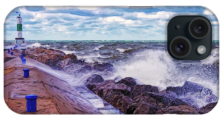 Lake Michigan iPhone Case featuring the digital art Lake Michigan Pier #1 by Phil Perkins