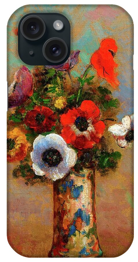 Les Anemones iPhone Case featuring the painting Les Anemones, Still Life with Anemones #2 by Odilon Redon