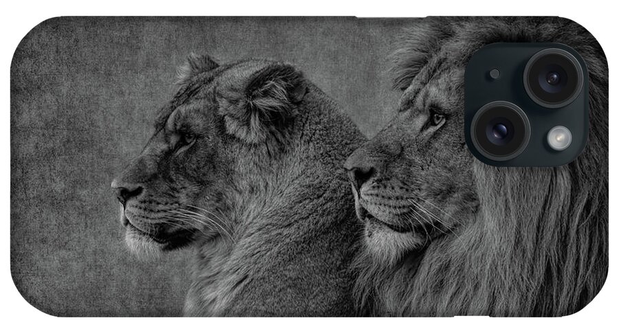 Lion iPhone Case featuring the digital art Lion And Lioness Portrait #1 by Marjolein Van Middelkoop