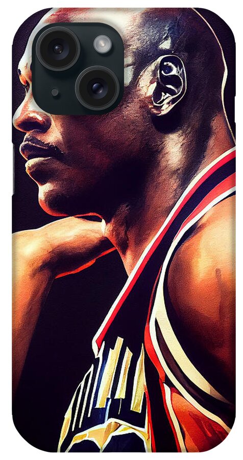 Michael Jordan Portrait Profile Looking To The Décor iPhone Case featuring the painting Michael Jordan portrait Profile looking to the  c043b36455636456455633 2d25 6455cd 043645 #1 by Celestial Images