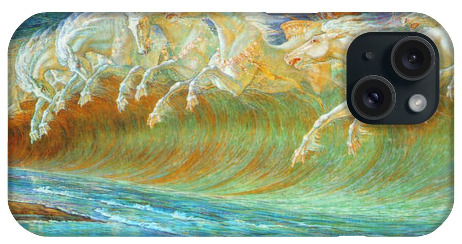 Walter Crane Symbolism Greek Mythology Neptune Poseidon Horses English iPhone Case featuring the painting Neptune's Horses #1 by Walter Crane