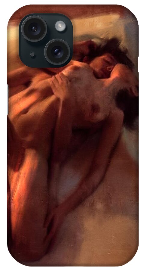 Erotic Painting iPhone Case featuring the painting Night for us #1 by Hell Winter