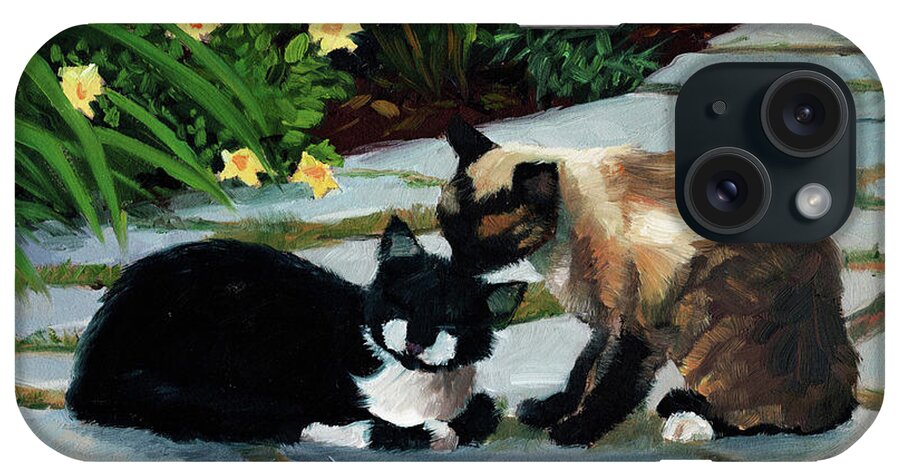 Cats iPhone Case featuring the painting Nikki and Oreo #1 by Alice Leggett