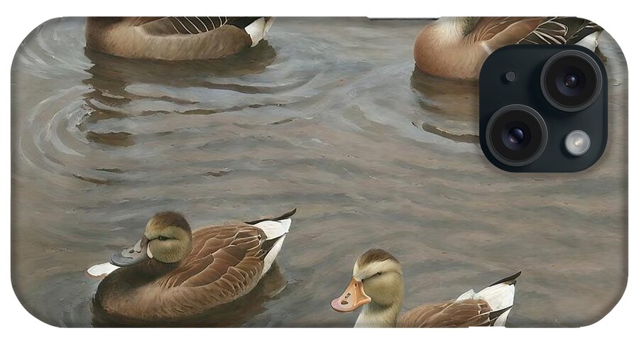 Water iPhone Case featuring the painting Painting Quack Serenity A Peaceful Gathering Of D #1 by N Akkash