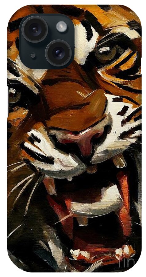 Tiger iPhone Case featuring the painting Painting Tiger tiger animal predator portrait nat #1 by N Akkash