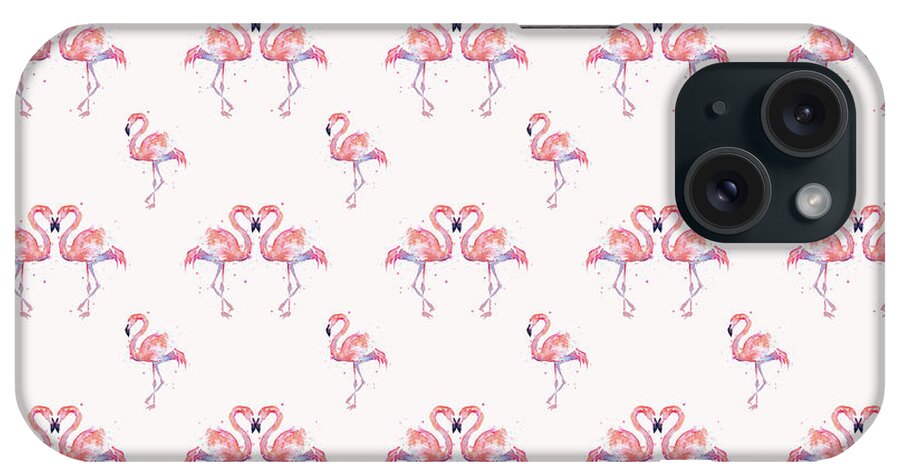 Flamingo iPhone Case featuring the painting Pink Flamingo Pattern #1 by Olga Shvartsur