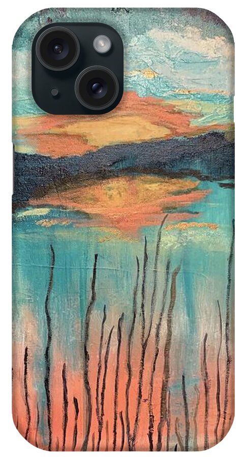 Sunset iPhone Case featuring the painting Reeds At Sunset #1 by Laura Jaffe