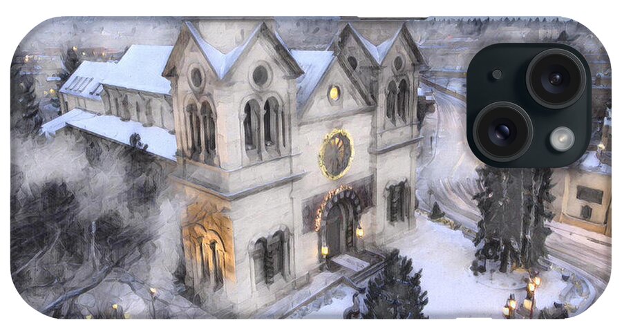 Church iPhone Case featuring the digital art Santa Fe Cathedral by Aerial Santa Fe