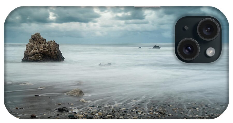 Seascape iPhone Case featuring the photograph Seascape with windy waves during stormy weather a rocky coastline #1 by Michalakis Ppalis