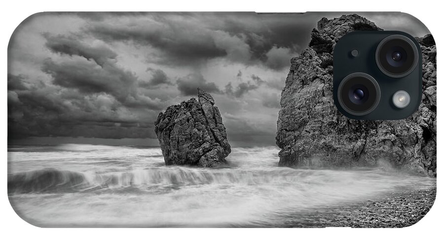 Seascape iPhone Case featuring the photograph Seascape with windy waves during stormy weather. #1 by Michalakis Ppalis