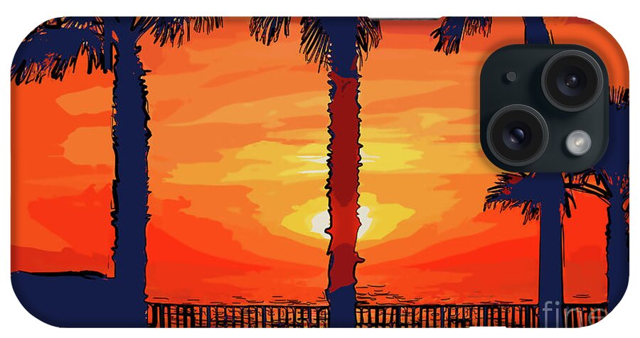 Abstract iPhone Case featuring the digital art Sunset Behind The Palm Tree by Kirt Tisdale