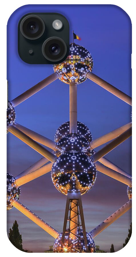 Belgium iPhone Case featuring the photograph The Atomium in Brussels during blue hour #1 by Henk Meijer Photography