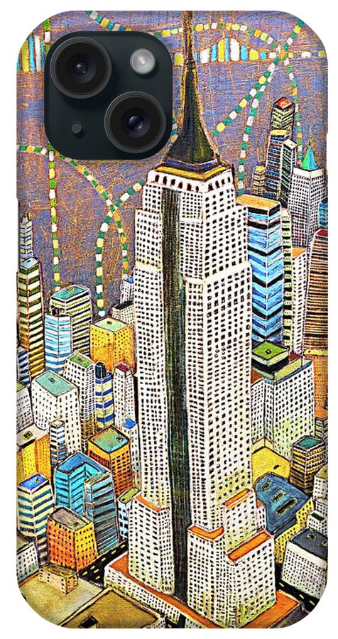 Skyline iPhone Case featuring the painting The Empire of Manhattan NYC skyline with Empire state building by Habib Ayat