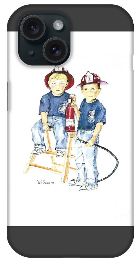 Images iPhone Case featuring the drawing The Firefighter's Sons #1 by Diane Strain