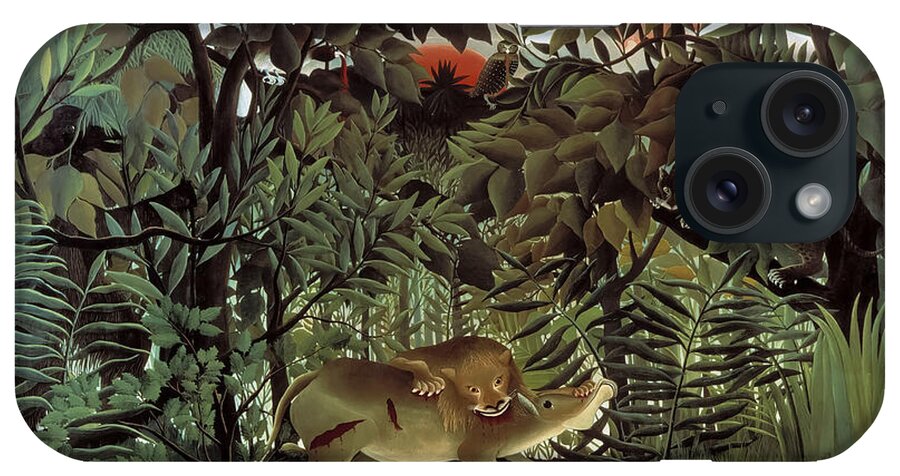 Rousseau iPhone Case featuring the painting The Hungry Lion Throws Itself on the Antelope by Henri Rousseau by Mango Art