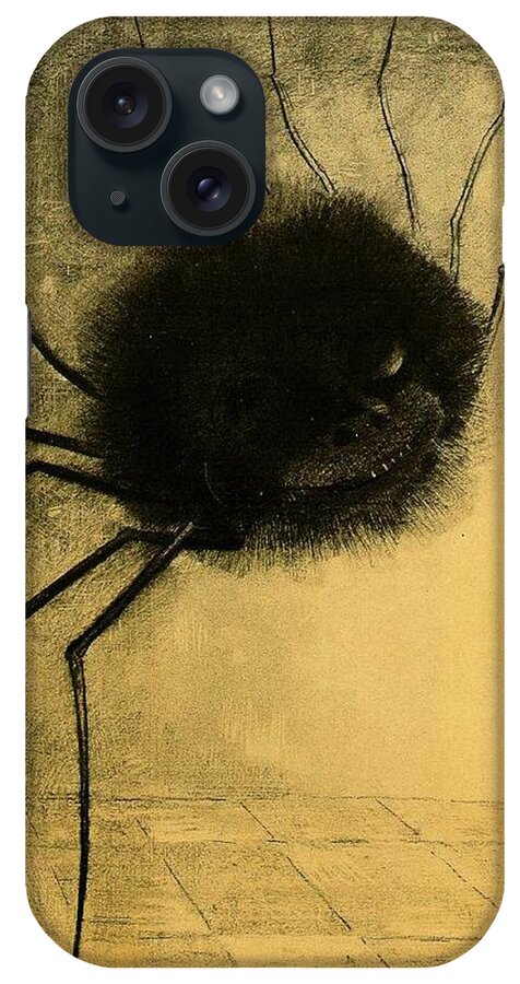 The Smiling Spider iPhone Case featuring the painting The Smiling Spider #2 by Odilon Redon