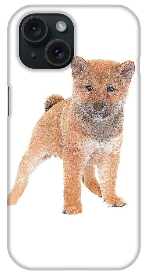Shiba Inu iPhone Case featuring the painting Too Cute Puppy Shiba Inu Dog #1 by Custom Pet Portrait Art Studio